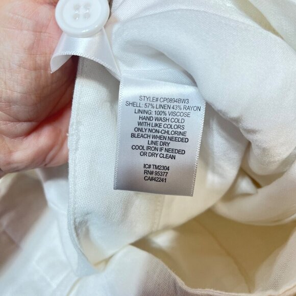 Sanctuary Women's White Flat Front Pockets Straight Leg Linen Trouser Pants Size - Picture 8 of 11